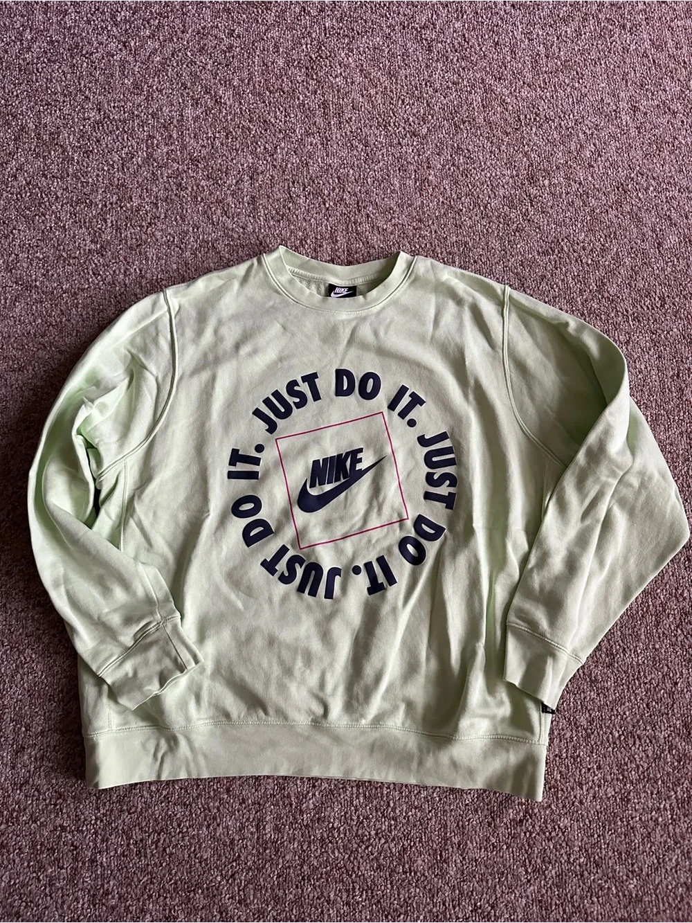 Nike Light Green Crewneck Sweatshirt with Navy 'Just Do It' Graphic
